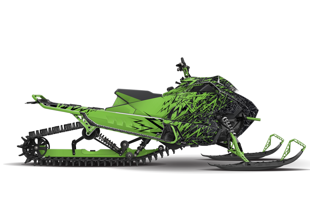 a green and black snowmobile